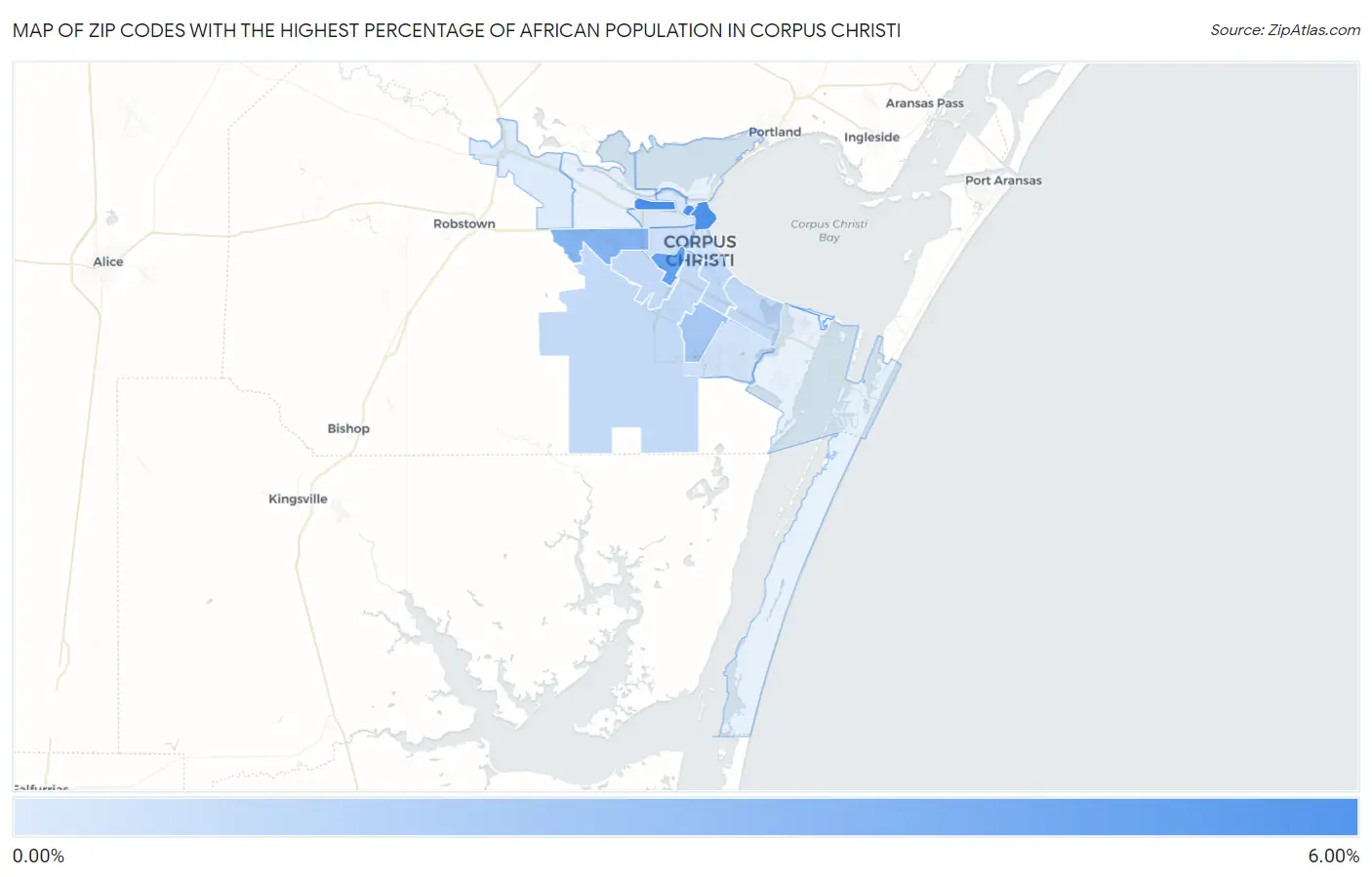 Zip Codes with the Highest Percentage of African Population in Corpus Christi Map