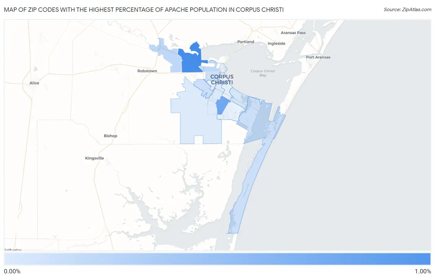 Zip Codes with the Highest Percentage of Apache Population in Corpus Christi Map