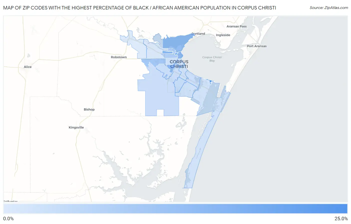 Zip Codes with the Highest Percentage of Black / African American Population in Corpus Christi Map