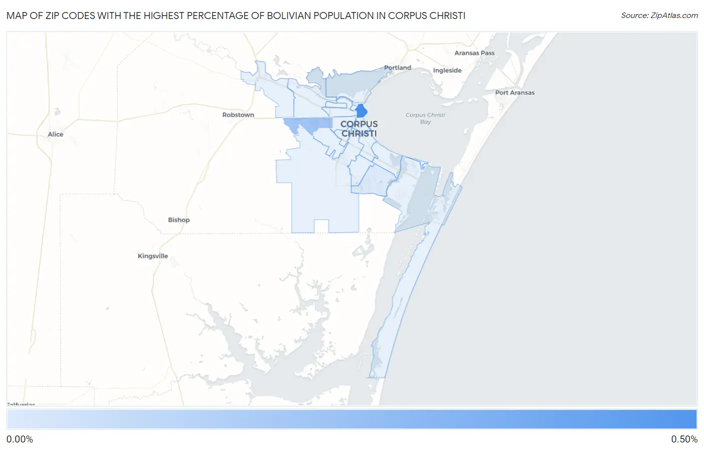 Zip Codes with the Highest Percentage of Bolivian Population in Corpus Christi Map