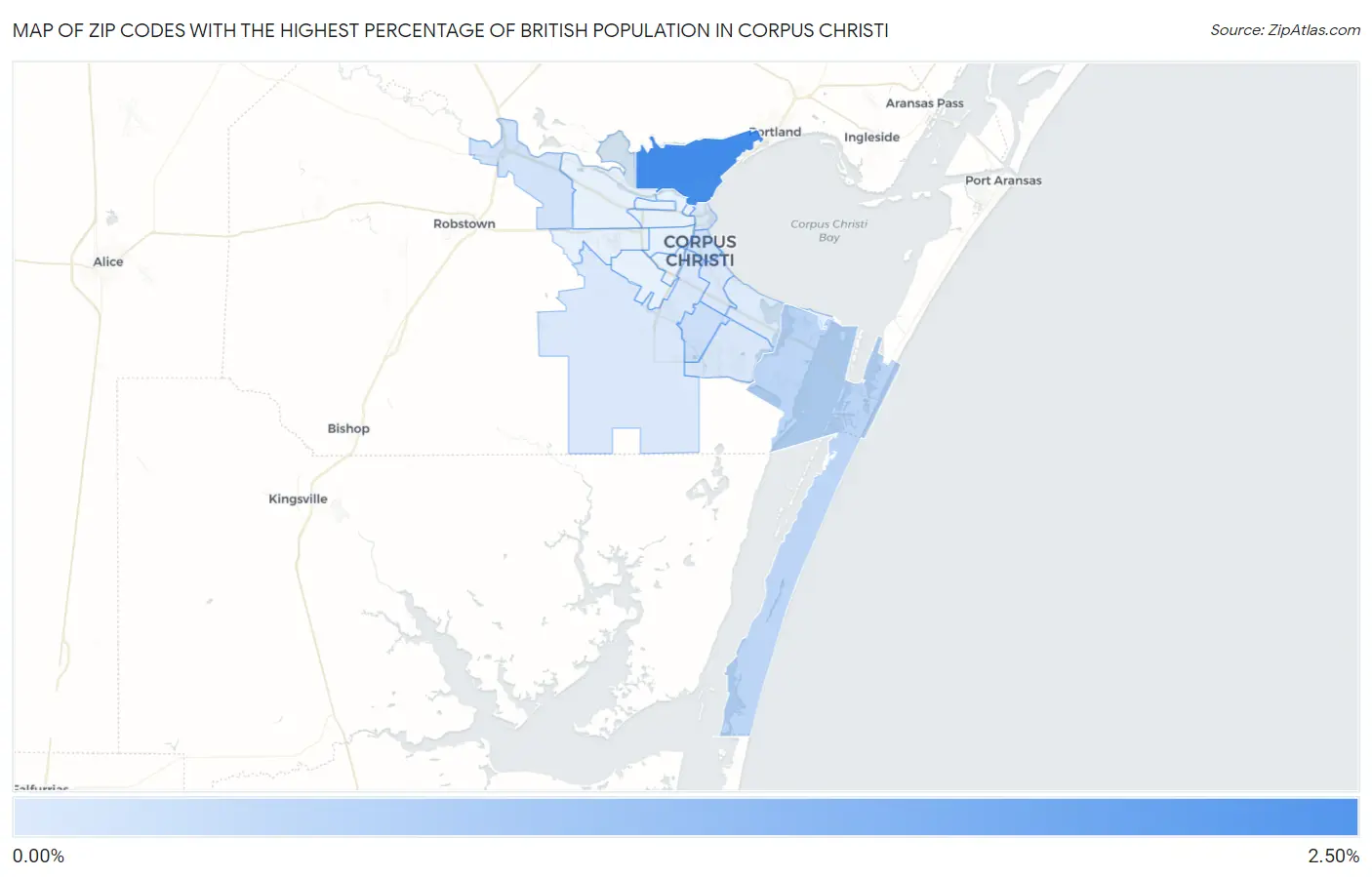 Zip Codes with the Highest Percentage of British Population in Corpus Christi Map