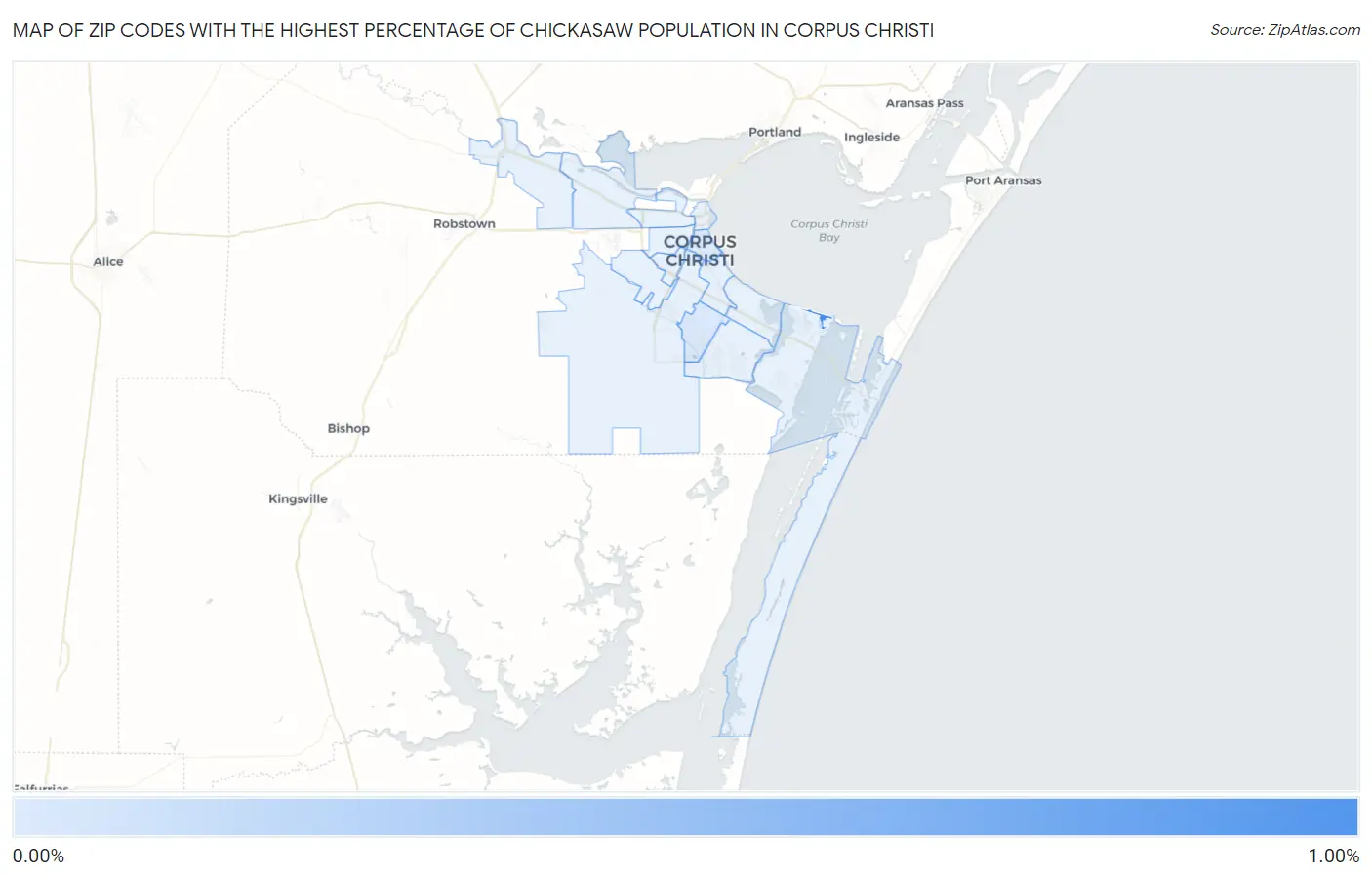 Zip Codes with the Highest Percentage of Chickasaw Population in Corpus Christi Map