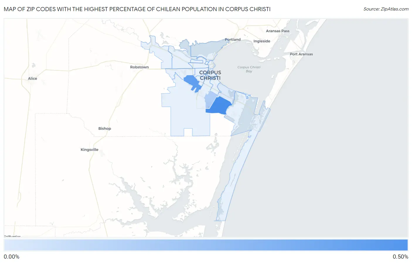 Zip Codes with the Highest Percentage of Chilean Population in Corpus Christi Map