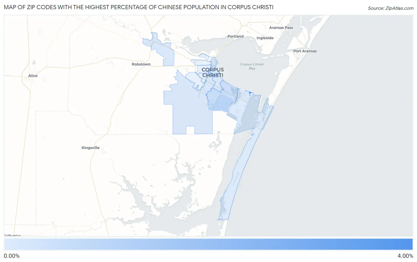 Zip Codes with the Highest Percentage of Chinese Population in Corpus Christi Map