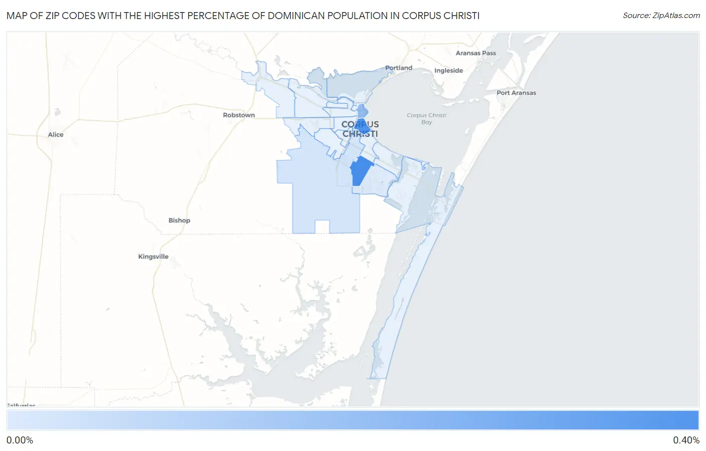 Zip Codes with the Highest Percentage of Dominican Population in Corpus Christi Map