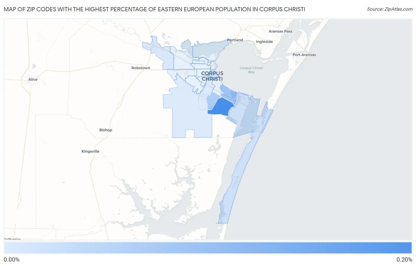 Zip Codes with the Highest Percentage of Eastern European Population in Corpus Christi Map