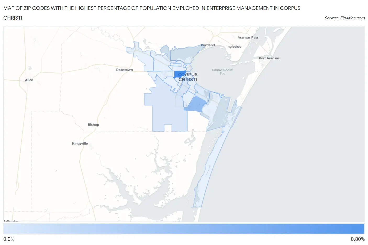 Zip Codes with the Highest Percentage of Population Employed in Enterprise Management in Corpus Christi Map