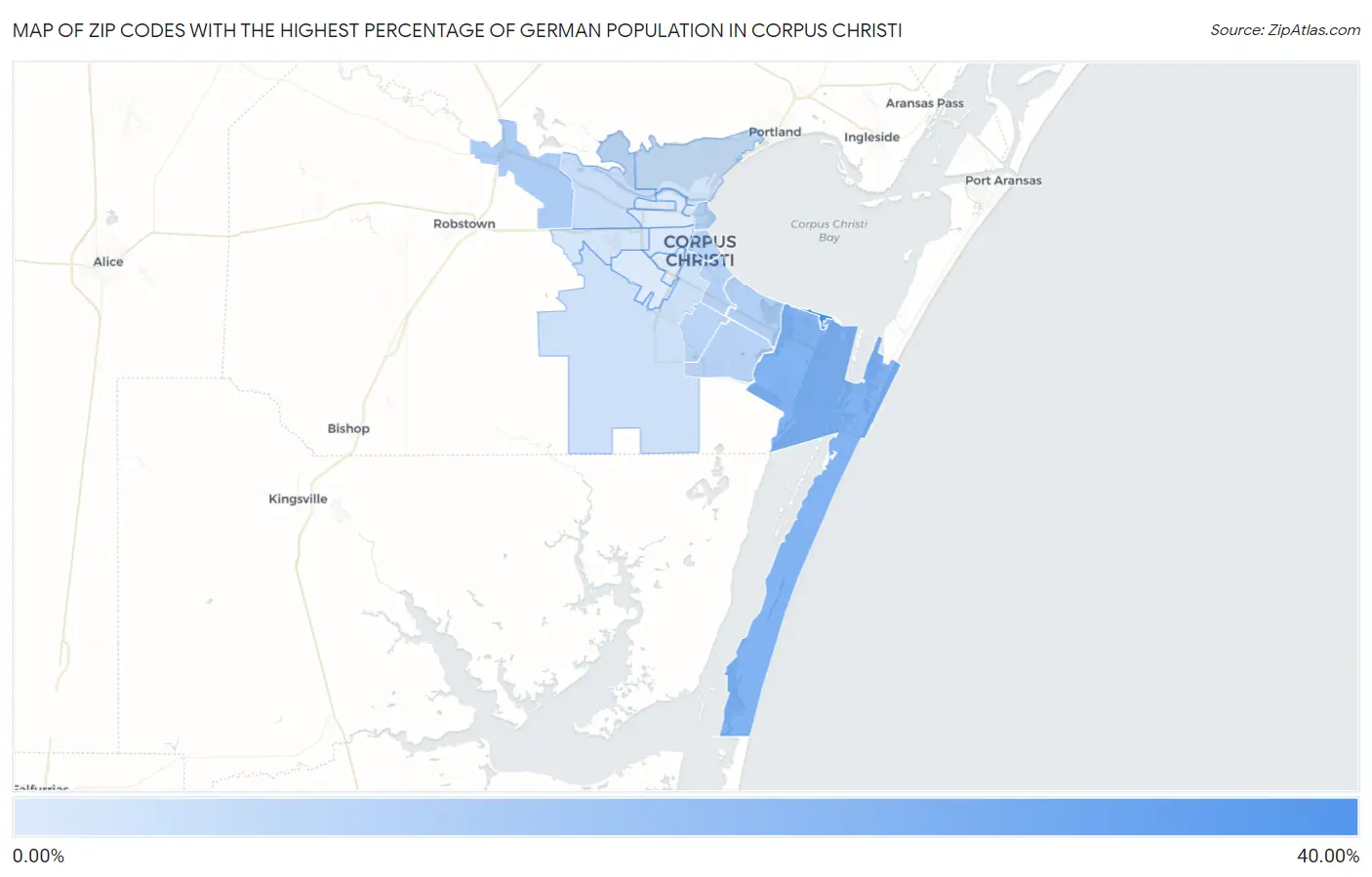 Zip Codes with the Highest Percentage of German Population in Corpus Christi Map