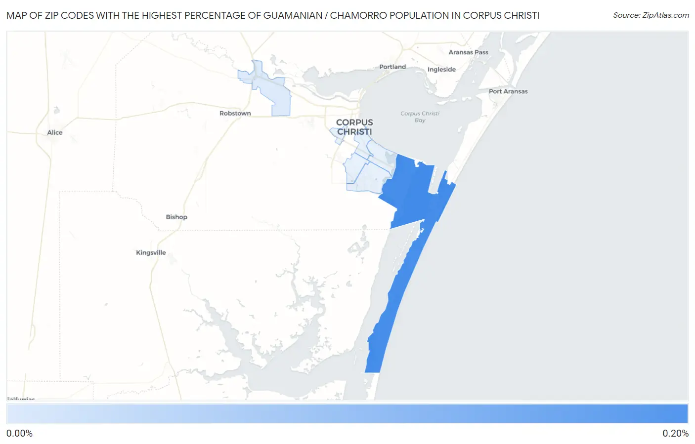 Zip Codes with the Highest Percentage of Guamanian / Chamorro Population in Corpus Christi Map