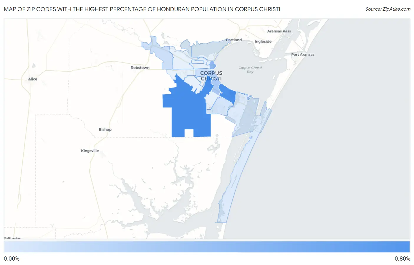 Zip Codes with the Highest Percentage of Honduran Population in Corpus Christi Map