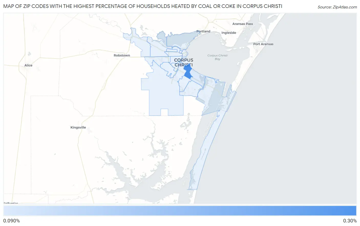Zip Codes with the Highest Percentage of Households Heated by Coal or Coke in Corpus Christi Map