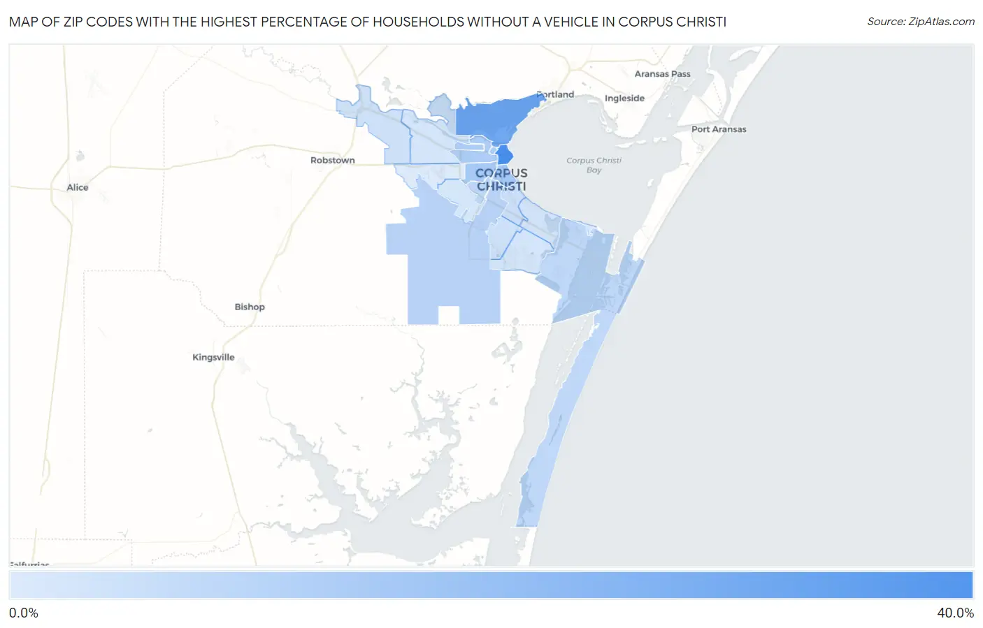 Zip Codes with the Highest Percentage of Households Without a Vehicle in Corpus Christi Map