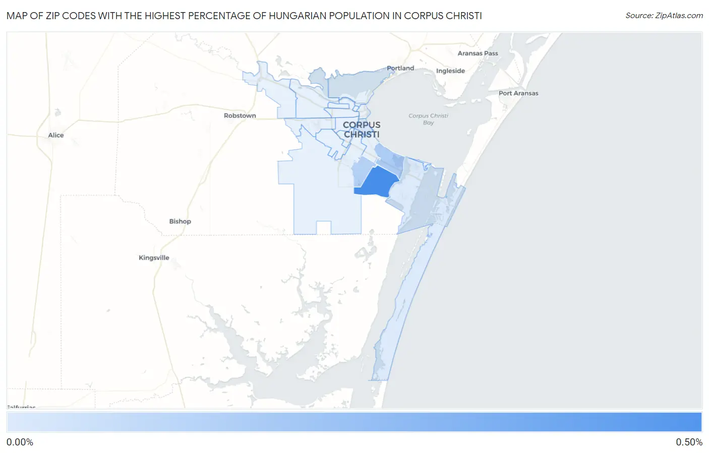 Zip Codes with the Highest Percentage of Hungarian Population in Corpus Christi Map
