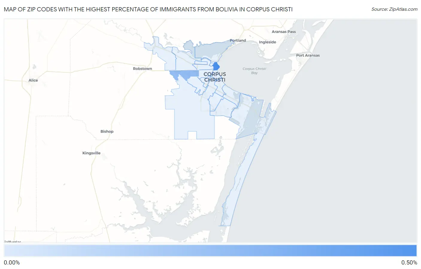 Zip Codes with the Highest Percentage of Immigrants from Bolivia in Corpus Christi Map