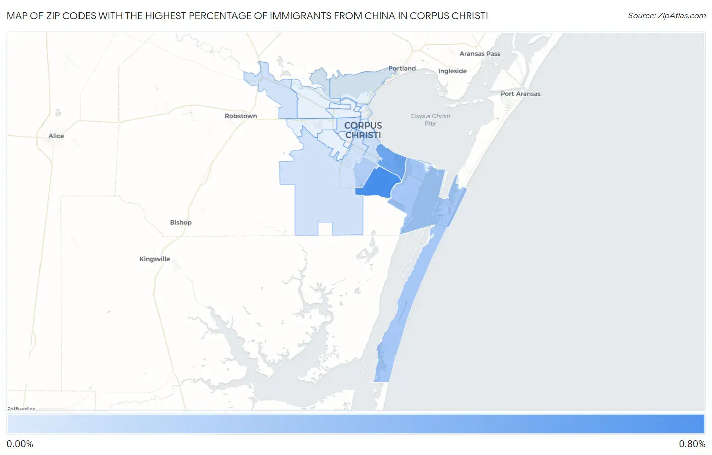 Zip Codes with the Highest Percentage of Immigrants from China in Corpus Christi Map