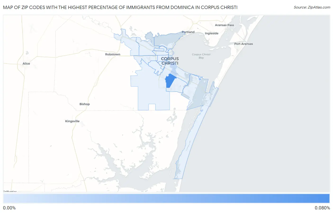 Zip Codes with the Highest Percentage of Immigrants from Dominica in Corpus Christi Map