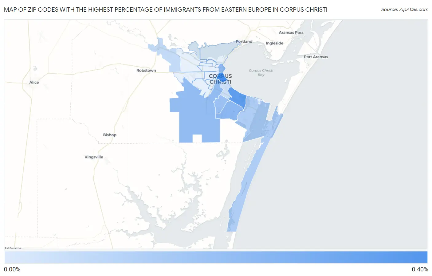 Zip Codes with the Highest Percentage of Immigrants from Eastern Europe in Corpus Christi Map