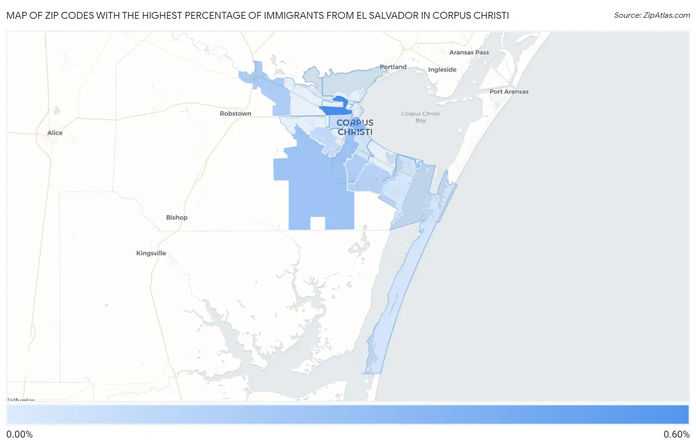 Zip Codes with the Highest Percentage of Immigrants from El Salvador in Corpus Christi Map