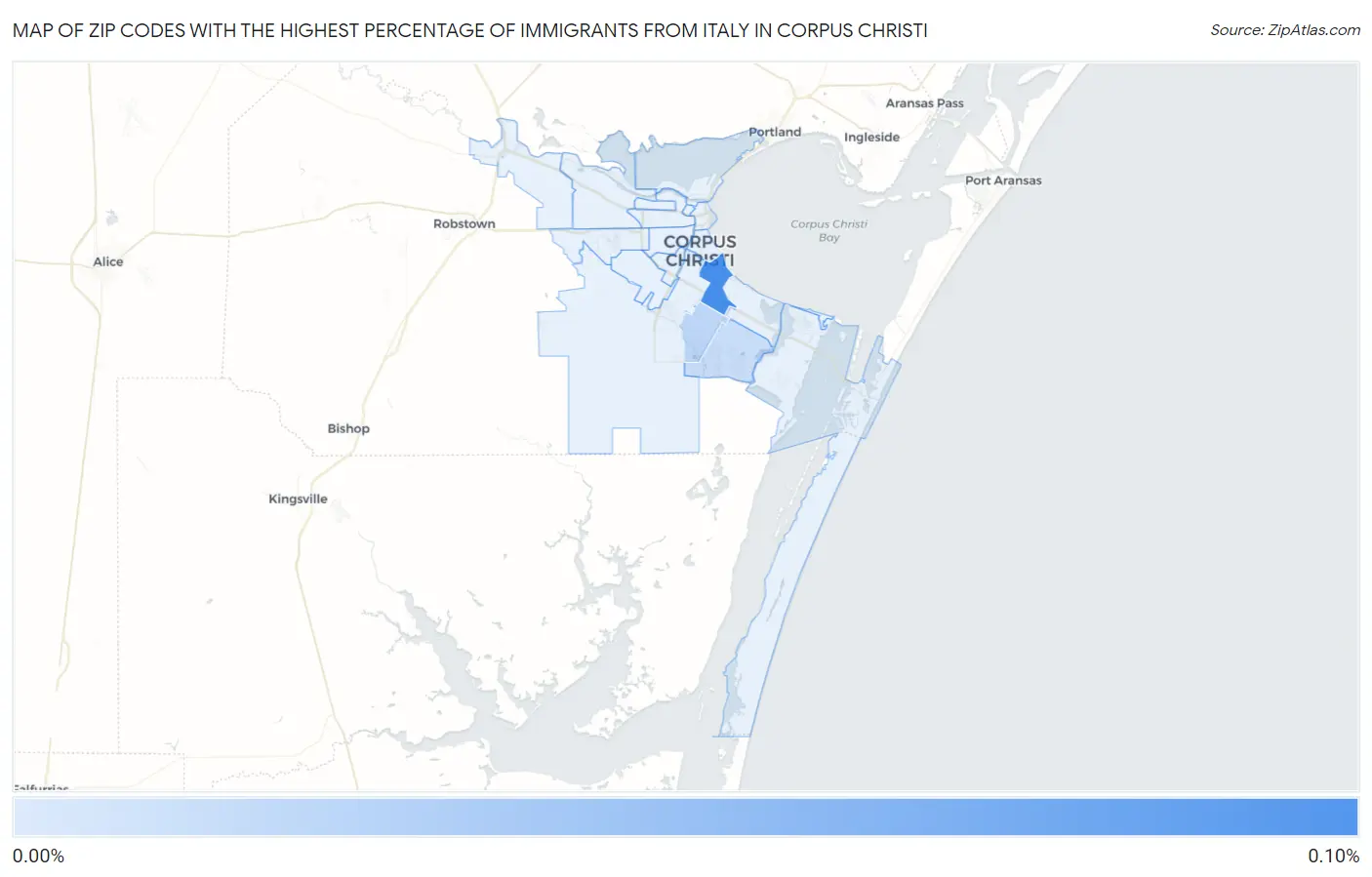 Zip Codes with the Highest Percentage of Immigrants from Italy in Corpus Christi Map