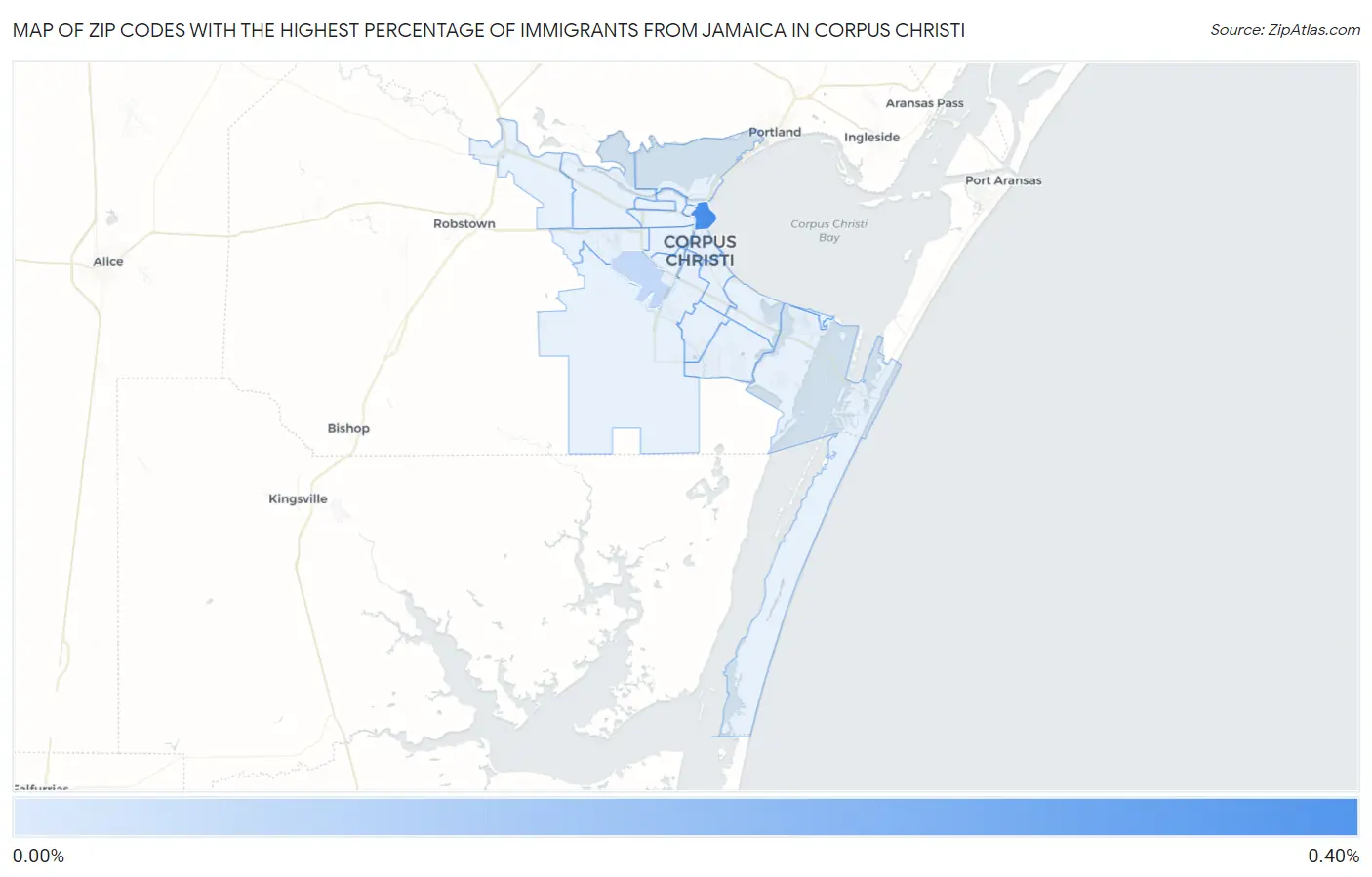 Zip Codes with the Highest Percentage of Immigrants from Jamaica in Corpus Christi Map