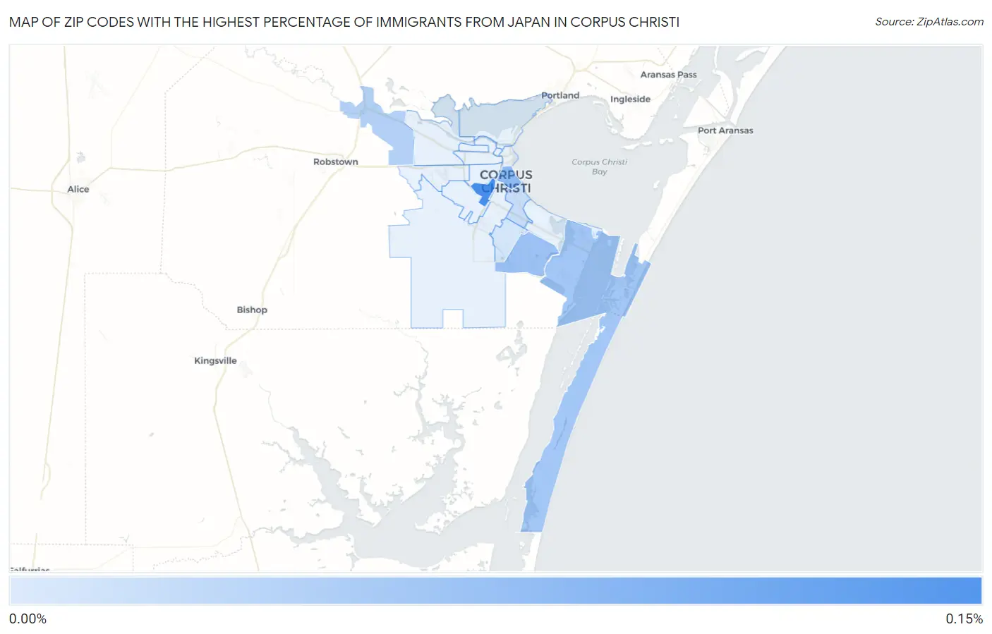 Zip Codes with the Highest Percentage of Immigrants from Japan in Corpus Christi Map