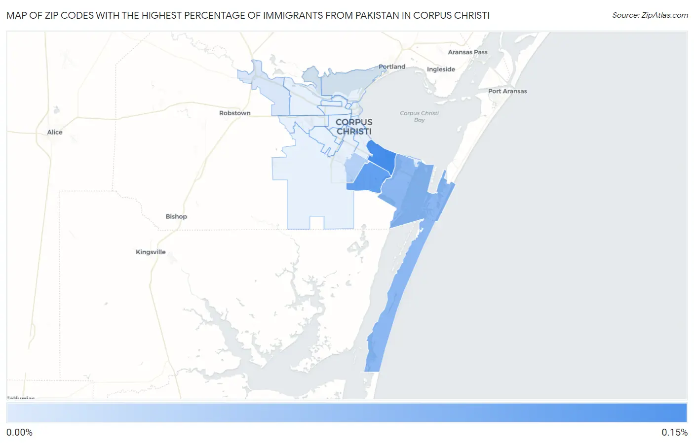 Zip Codes with the Highest Percentage of Immigrants from Pakistan in Corpus Christi Map