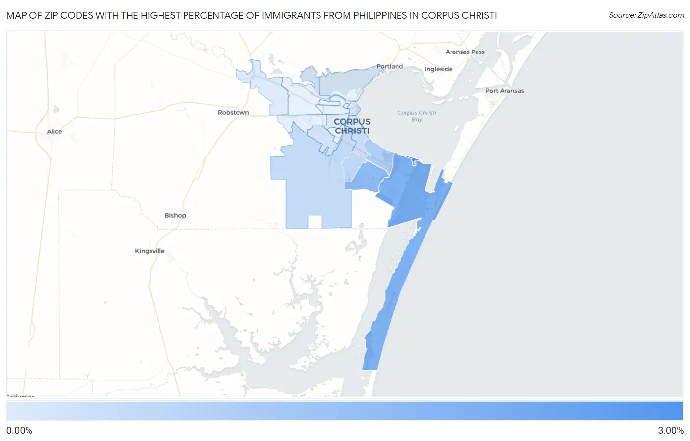 Zip Codes with the Highest Percentage of Immigrants from Philippines in Corpus Christi Map
