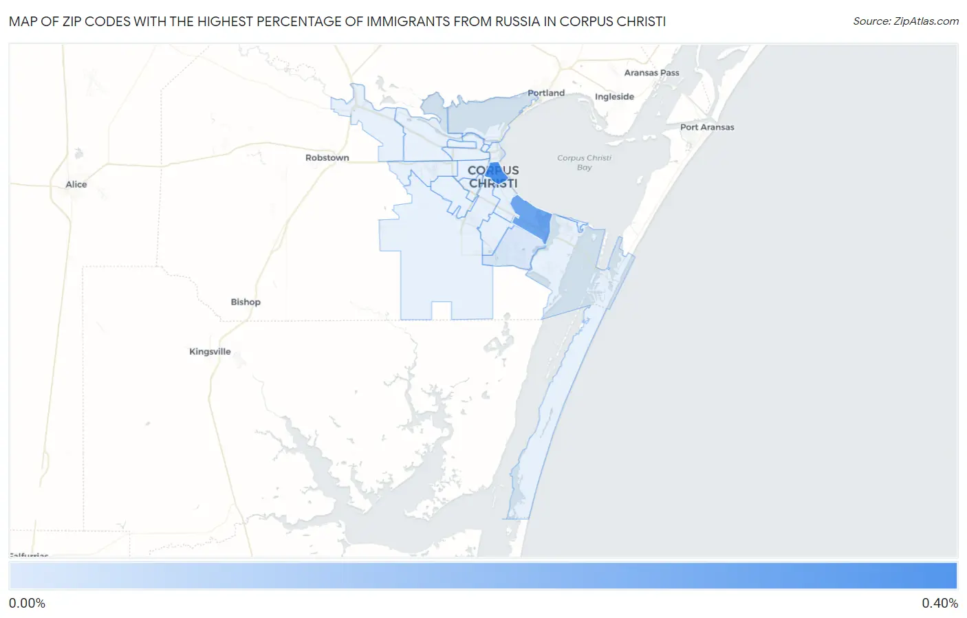 Zip Codes with the Highest Percentage of Immigrants from Russia in Corpus Christi Map