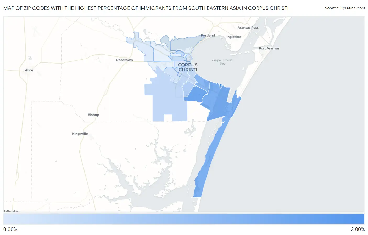 Zip Codes with the Highest Percentage of Immigrants from South Eastern Asia in Corpus Christi Map