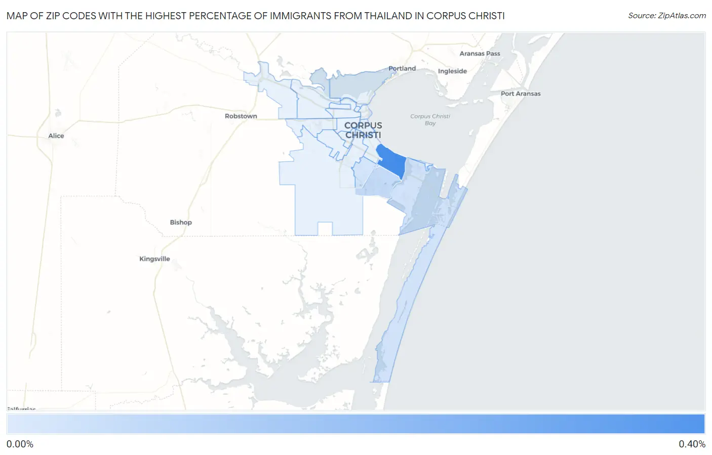 Zip Codes with the Highest Percentage of Immigrants from Thailand in Corpus Christi Map