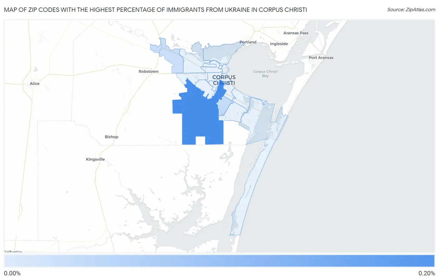 Zip Codes with the Highest Percentage of Immigrants from Ukraine in Corpus Christi Map