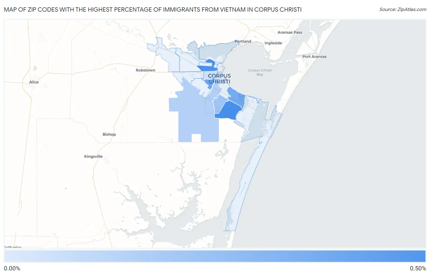 Zip Codes with the Highest Percentage of Immigrants from Vietnam in Corpus Christi Map