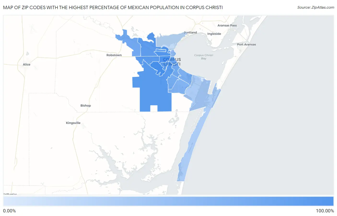 Zip Codes with the Highest Percentage of Mexican Population in Corpus Christi Map