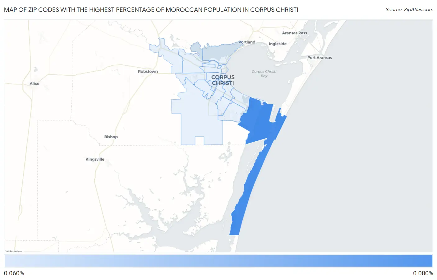 Zip Codes with the Highest Percentage of Moroccan Population in Corpus Christi Map
