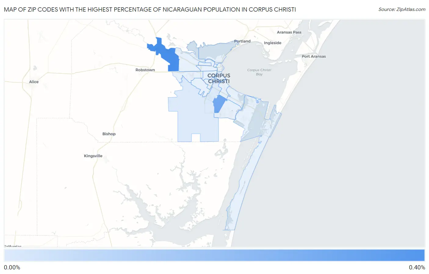 Zip Codes with the Highest Percentage of Nicaraguan Population in Corpus Christi Map