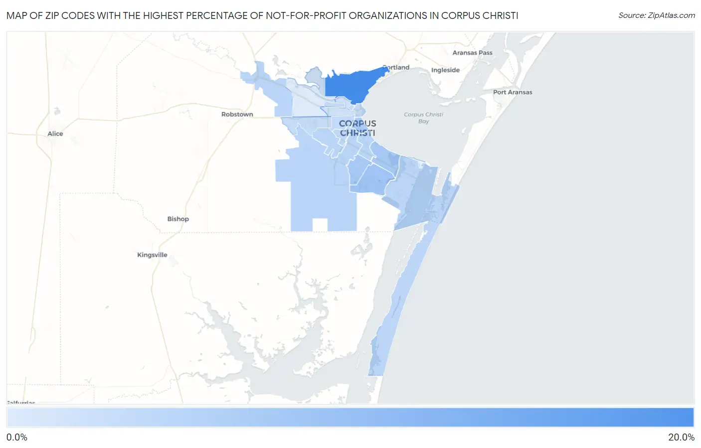 Zip Codes with the Highest Percentage of Not-for-profit Organizations in Corpus Christi Map