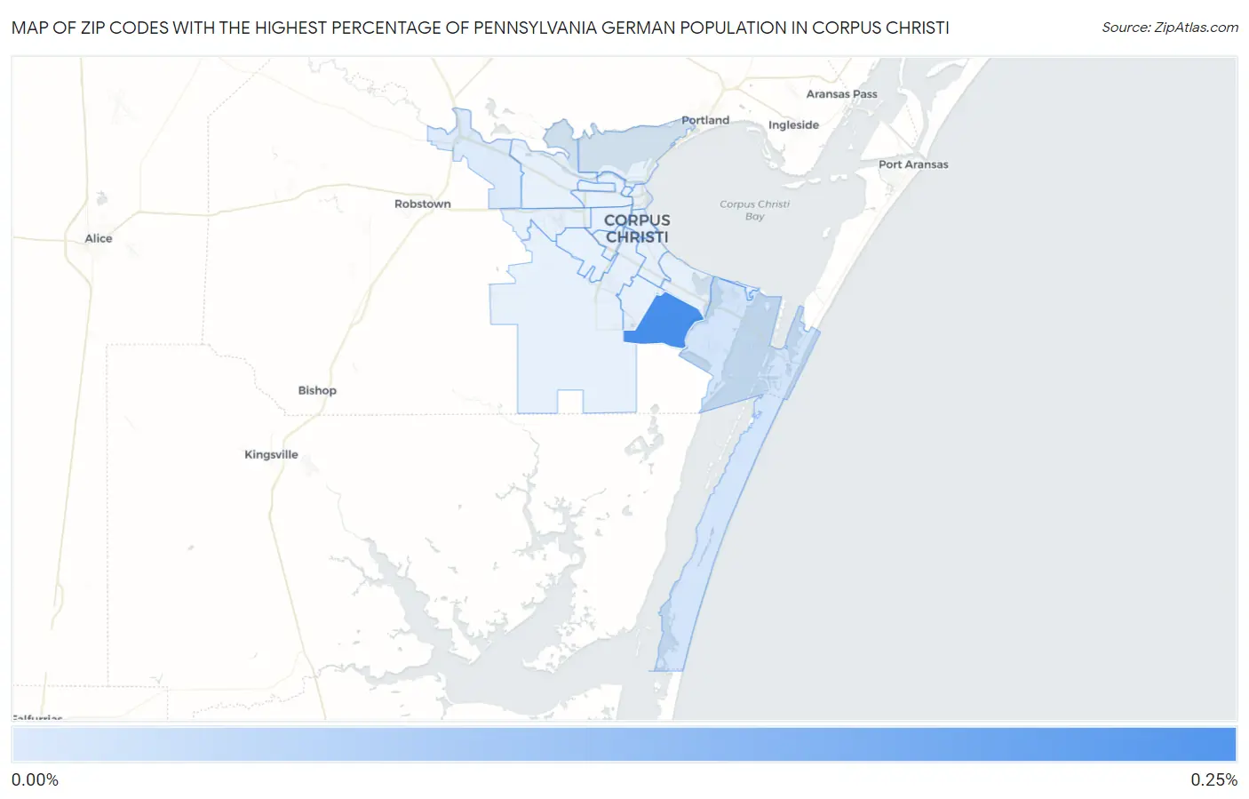 Zip Codes with the Highest Percentage of Pennsylvania German Population in Corpus Christi Map