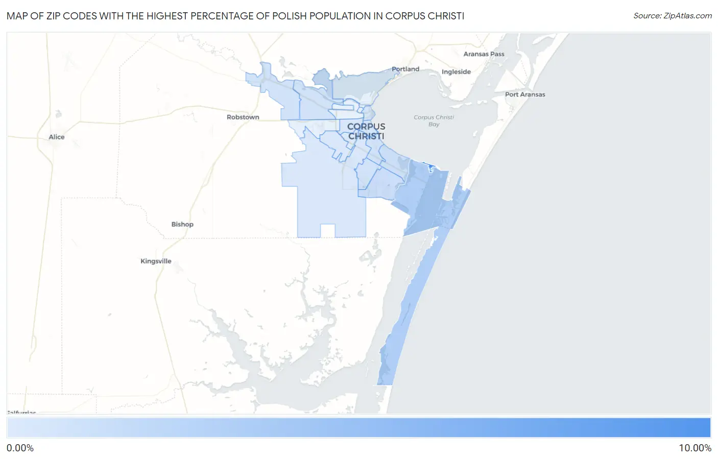 Zip Codes with the Highest Percentage of Polish Population in Corpus Christi Map