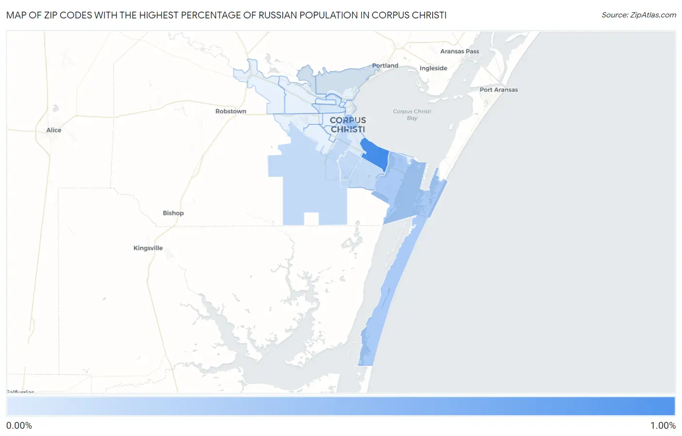 Zip Codes with the Highest Percentage of Russian Population in Corpus Christi Map