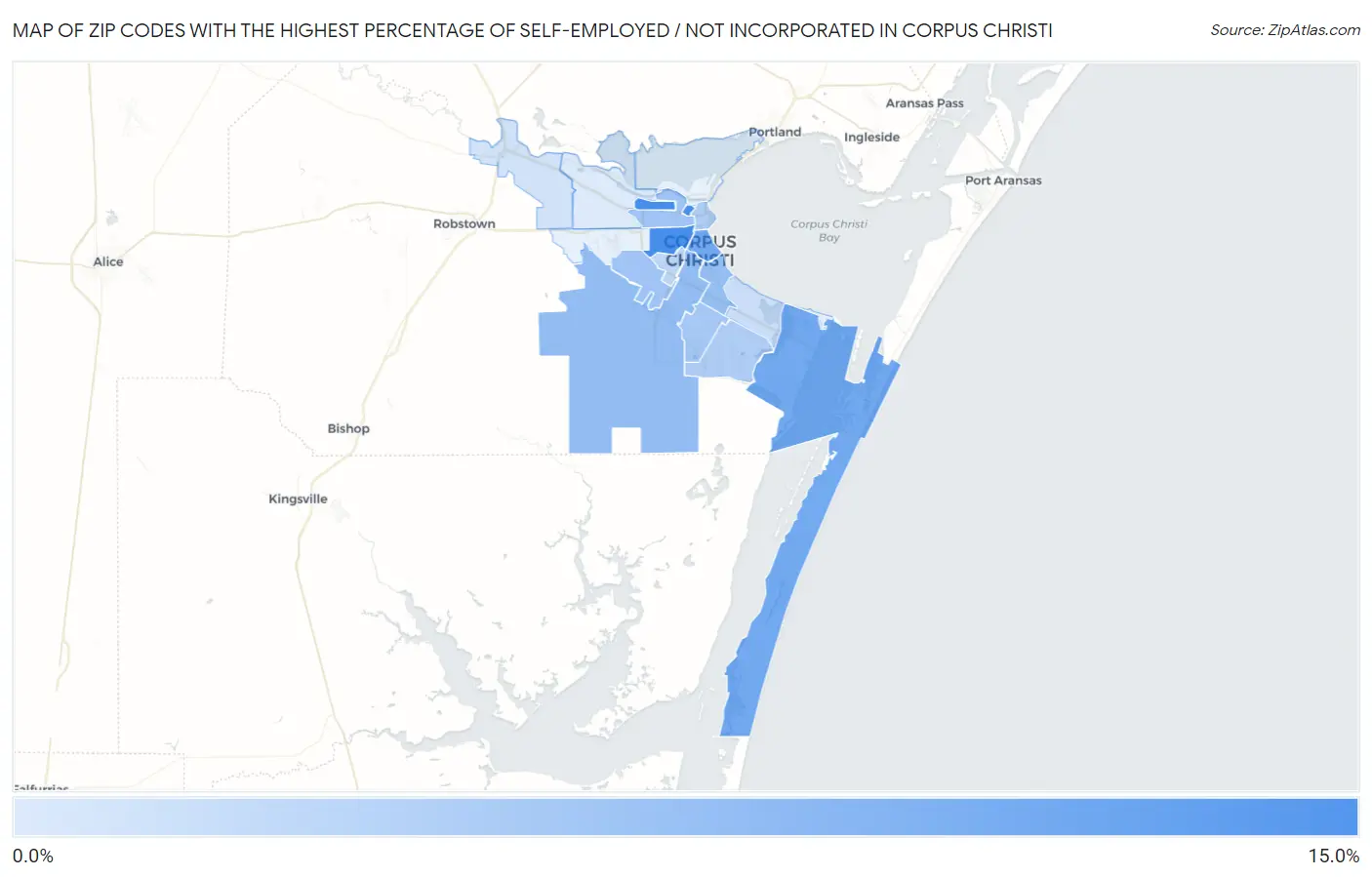 Zip Codes with the Highest Percentage of Self-Employed / Not Incorporated in Corpus Christi Map