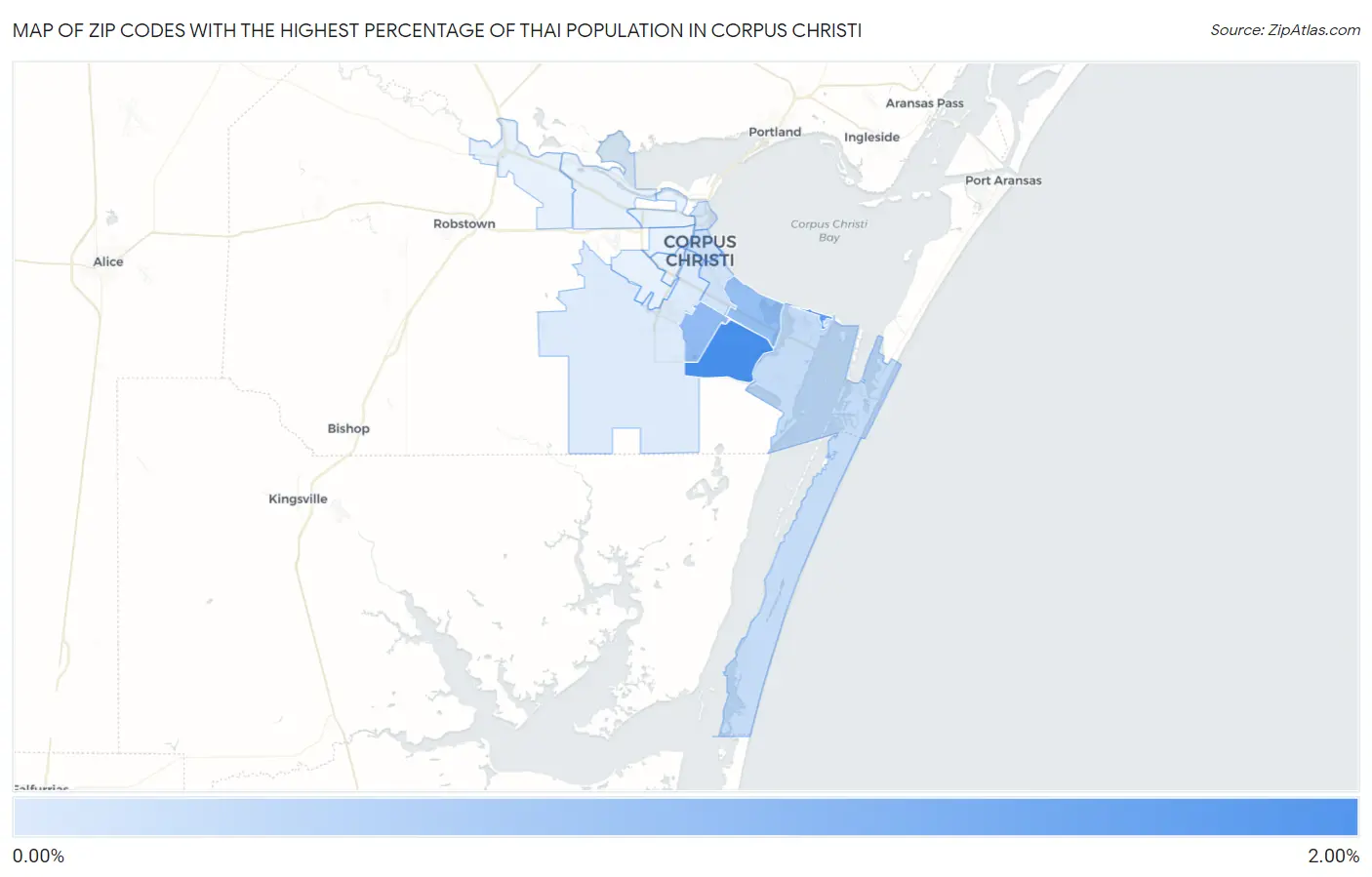 Zip Codes with the Highest Percentage of Thai Population in Corpus Christi Map