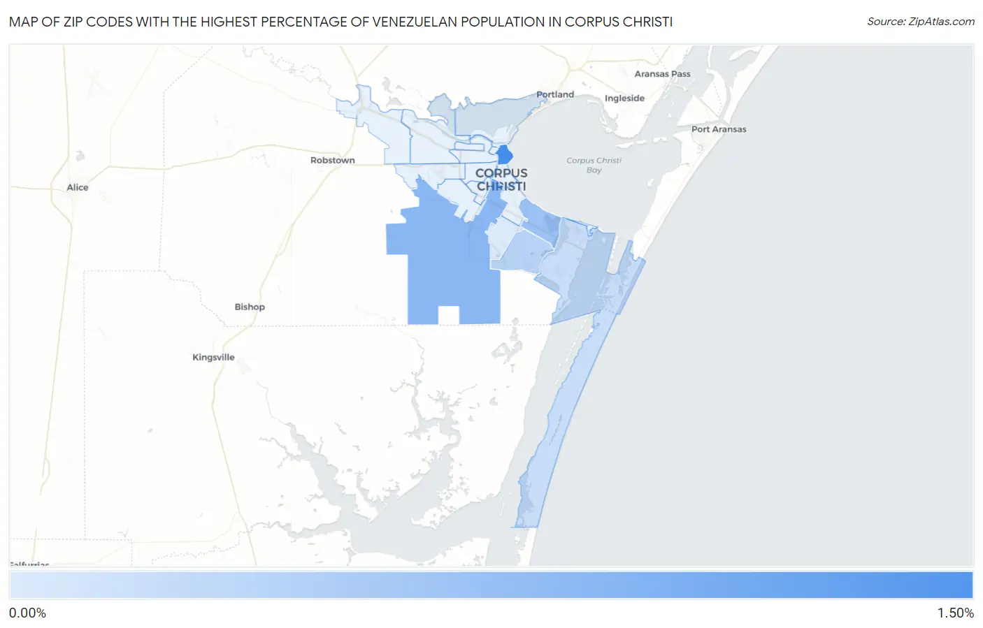 Zip Codes with the Highest Percentage of Venezuelan Population in Corpus Christi Map