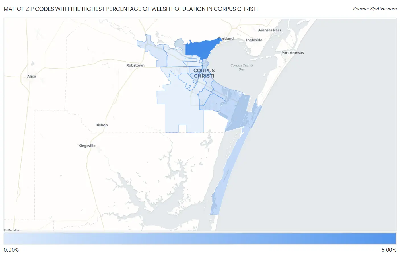 Zip Codes with the Highest Percentage of Welsh Population in Corpus Christi Map
