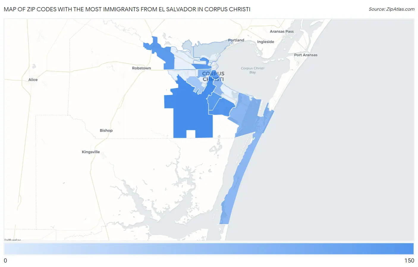 Zip Codes with the Most Immigrants from El Salvador in Corpus Christi Map