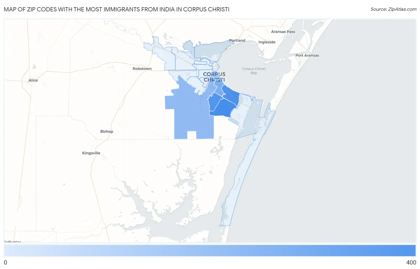 Zip Codes with the Most Immigrants from India in Corpus Christi Map