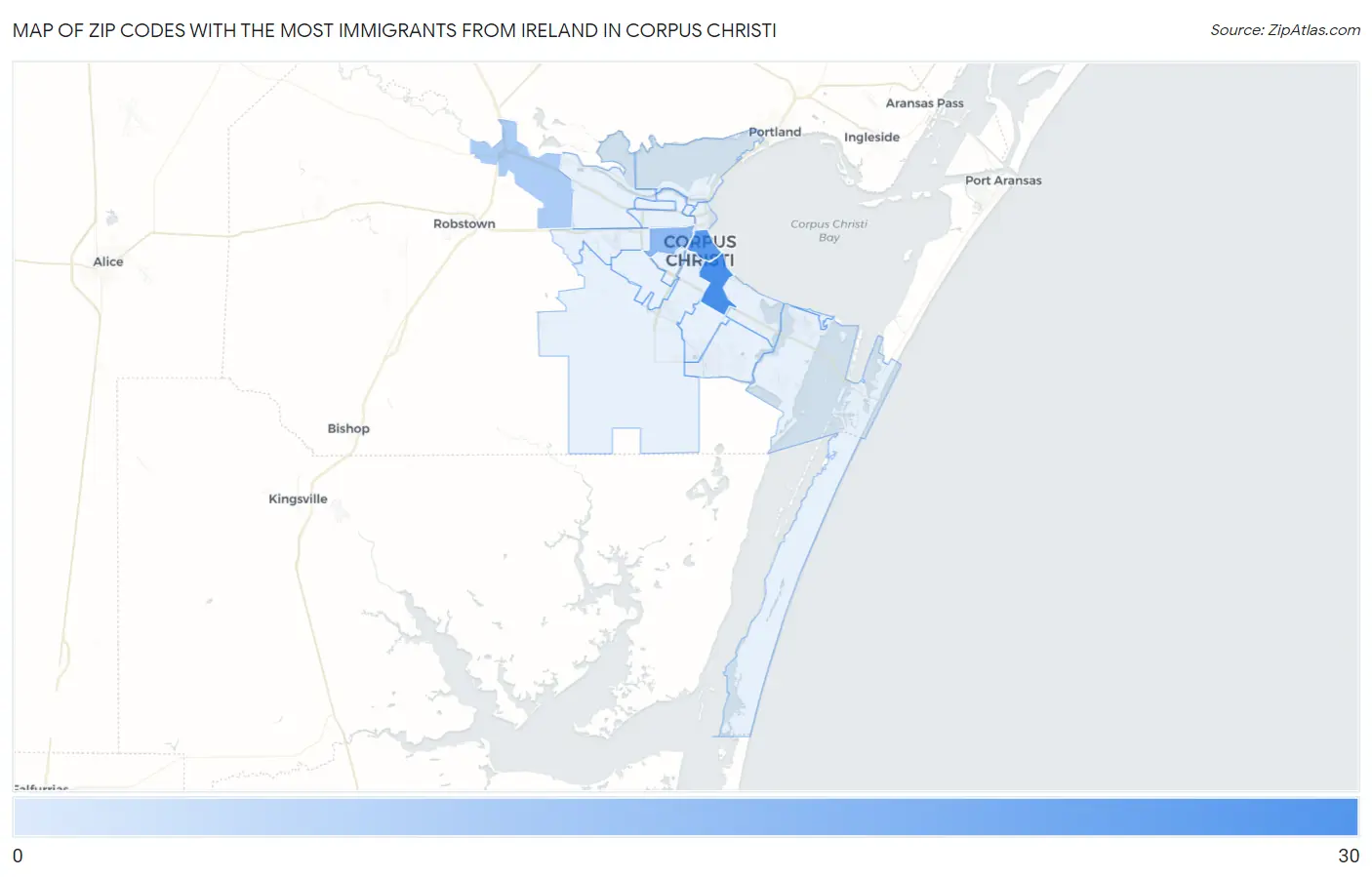 Zip Codes with the Most Immigrants from Ireland in Corpus Christi Map