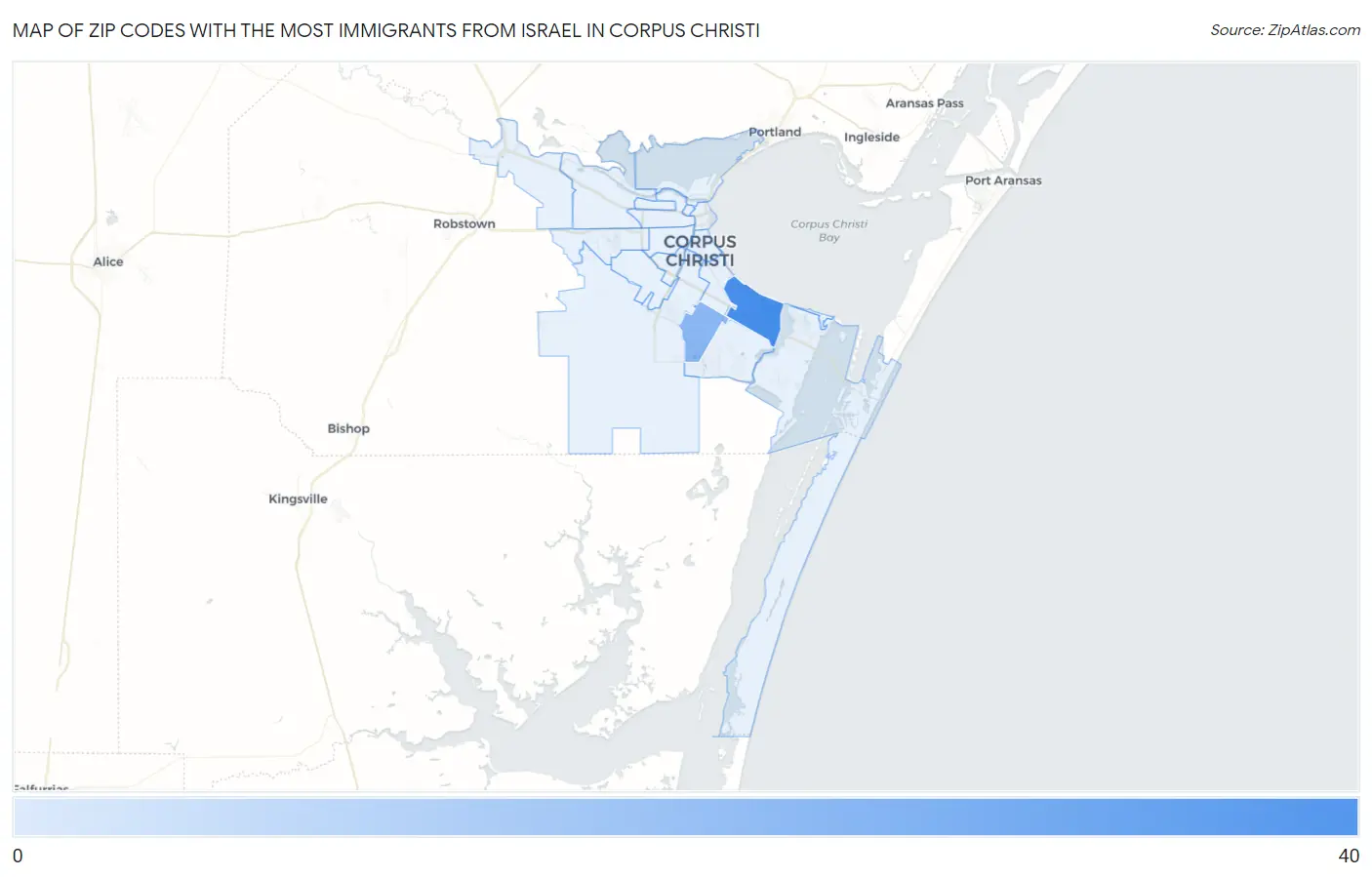 Zip Codes with the Most Immigrants from Israel in Corpus Christi Map