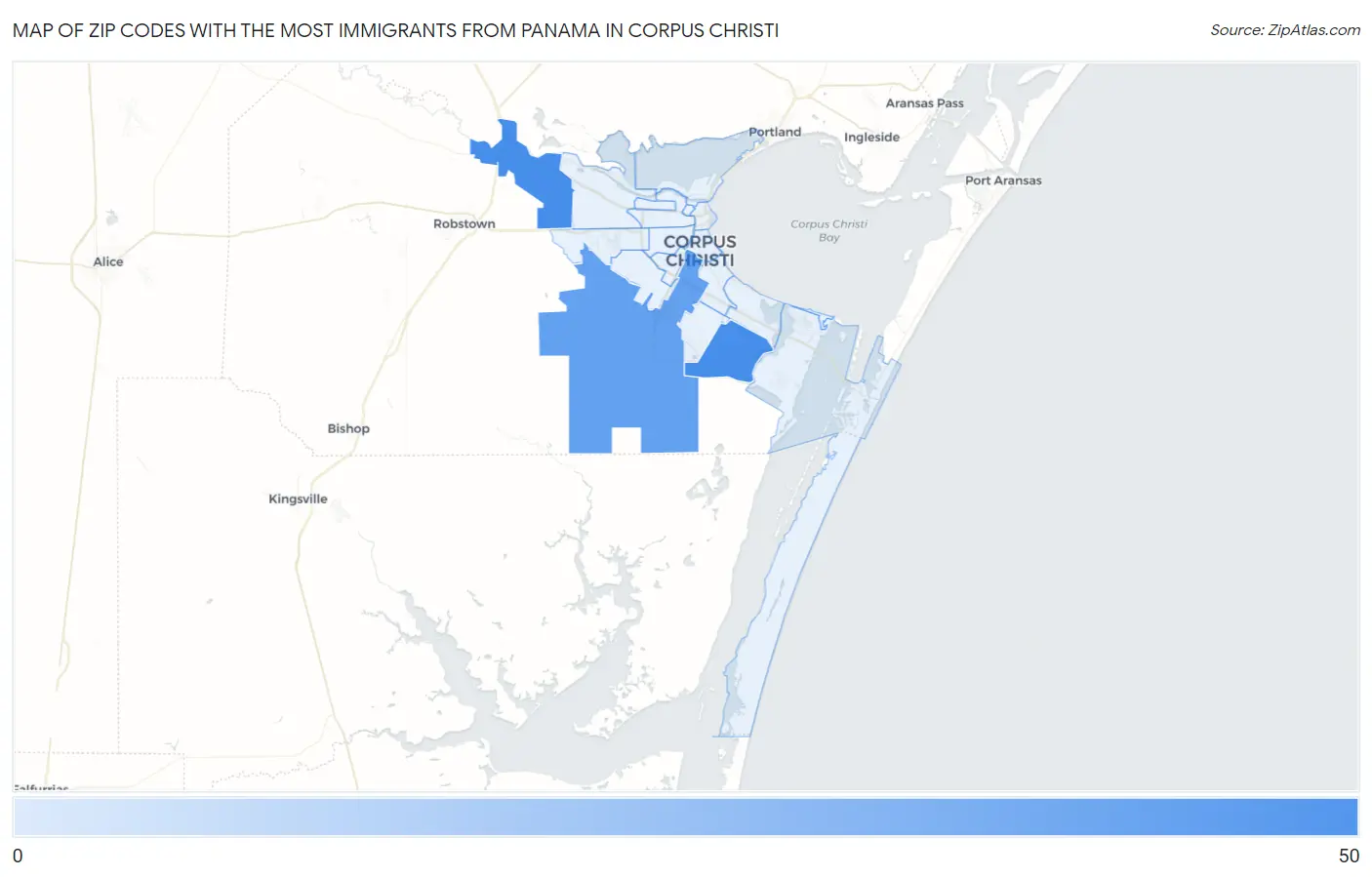 Zip Codes with the Most Immigrants from Panama in Corpus Christi Map