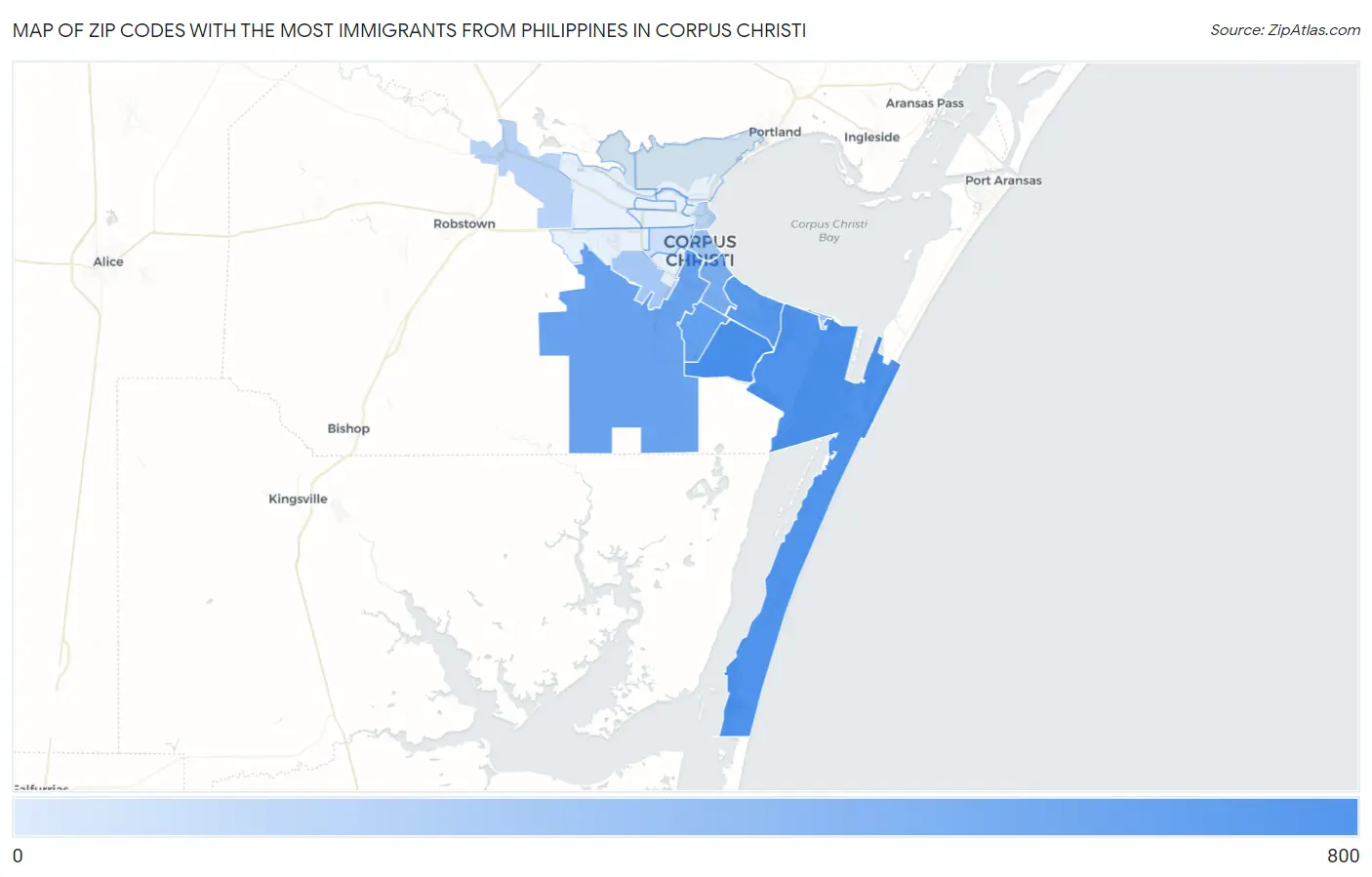 Zip Codes with the Most Immigrants from Philippines in Corpus Christi Map