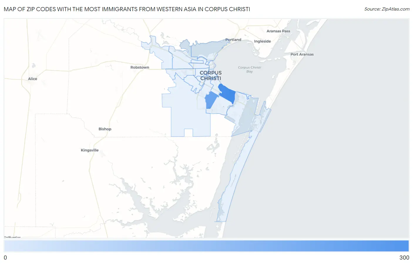 Zip Codes with the Most Immigrants from Western Asia in Corpus Christi Map